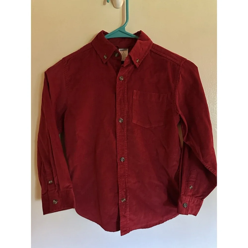 Gymboree Boys Corduroy Button Down Shirt Sz 6 Red Christmas EC